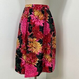Talbots Petites Silk Floral Print Skirt Pleated Pink Black Career Party 16P NWT‎